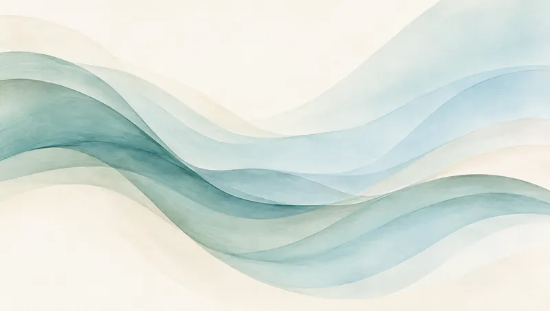 Soft, flowing waves of teal and cream on a pale background.